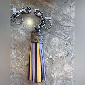Coach Signature Coated Canvas Leather Tassel Bag Charm Keychain Silver